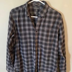 Eddie Bauer Grey Plaid Flannel- Small